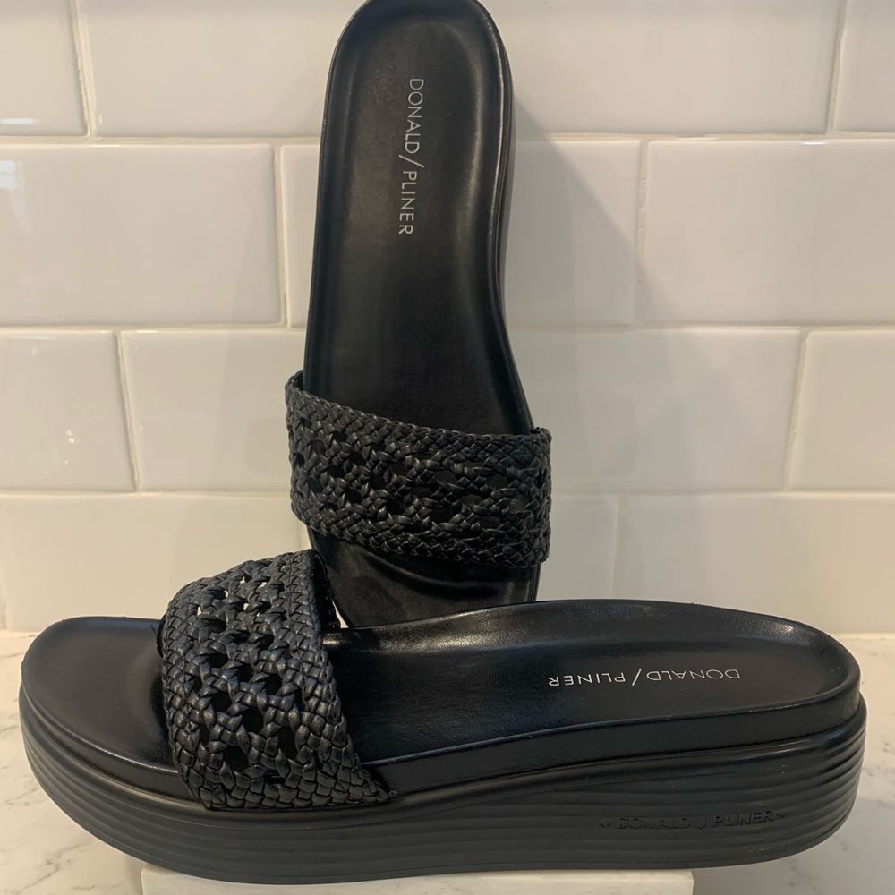 Donald J. Pliner Black Slide Sandals with Woven Strap